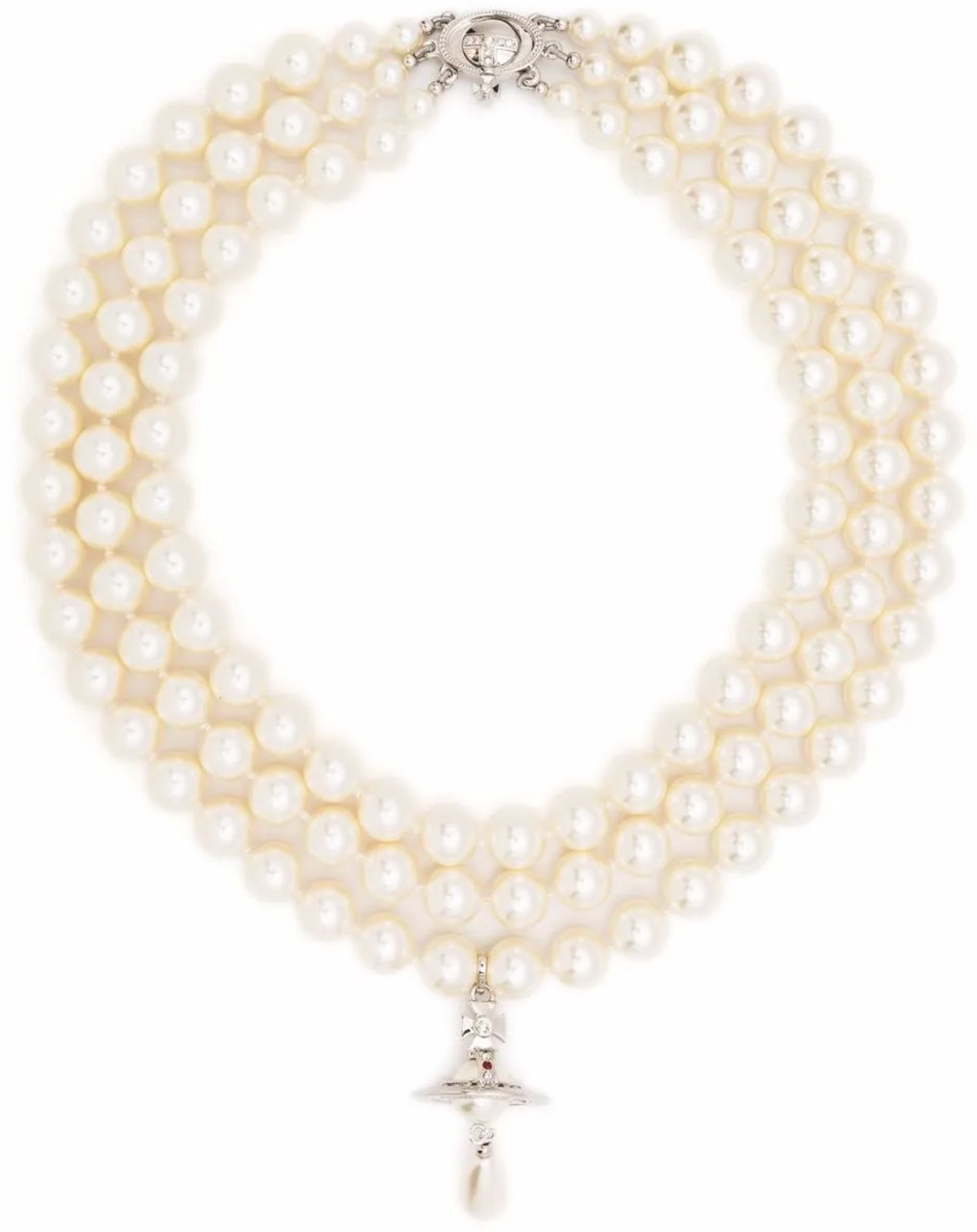 Vivienne Westwood Three Row Pearl Drop Choker Platinum Pearl Multi Divers