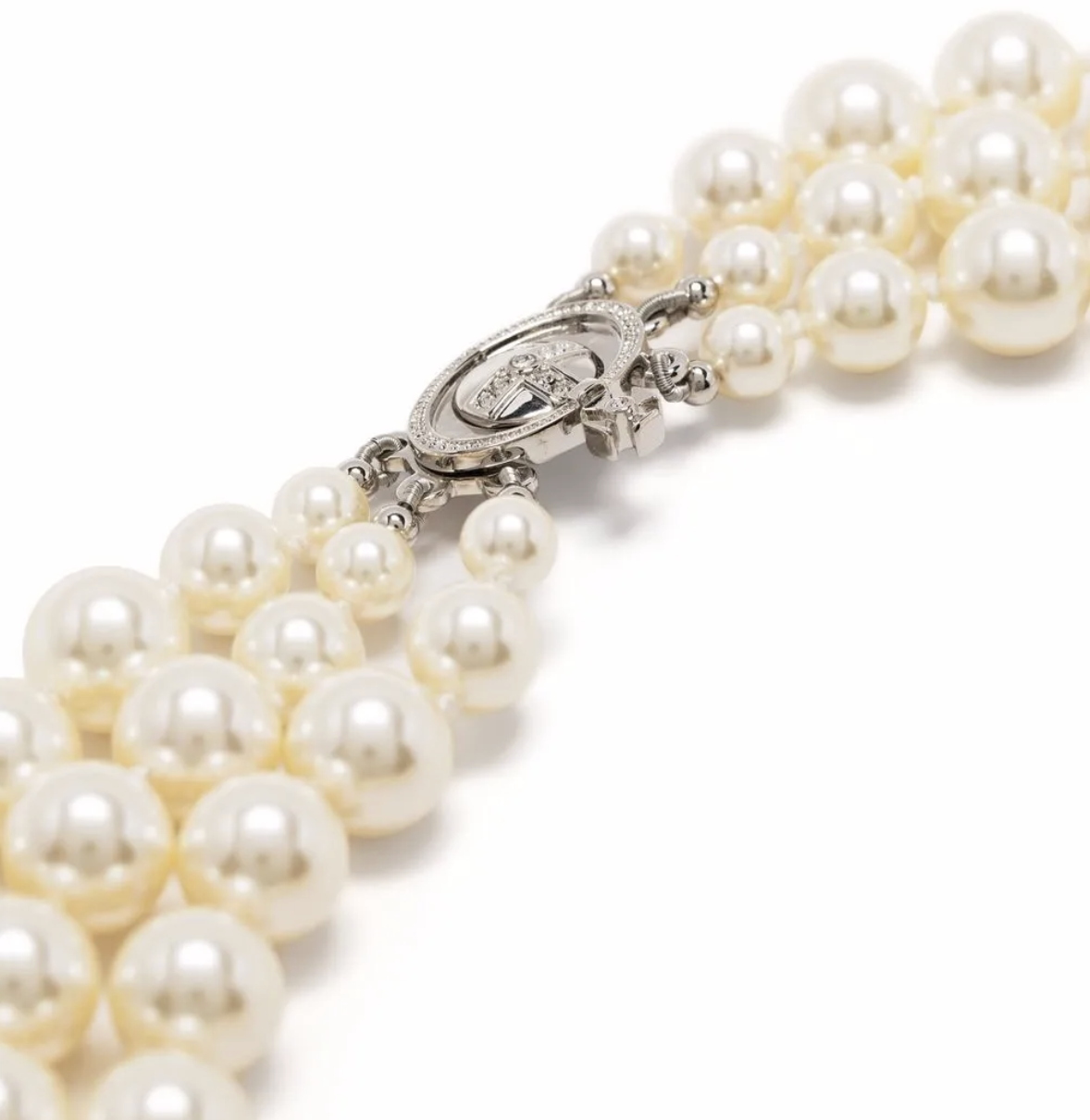 Vivienne Westwood Three Row Pearl Drop Choker Platinum Pearl Multi Divers