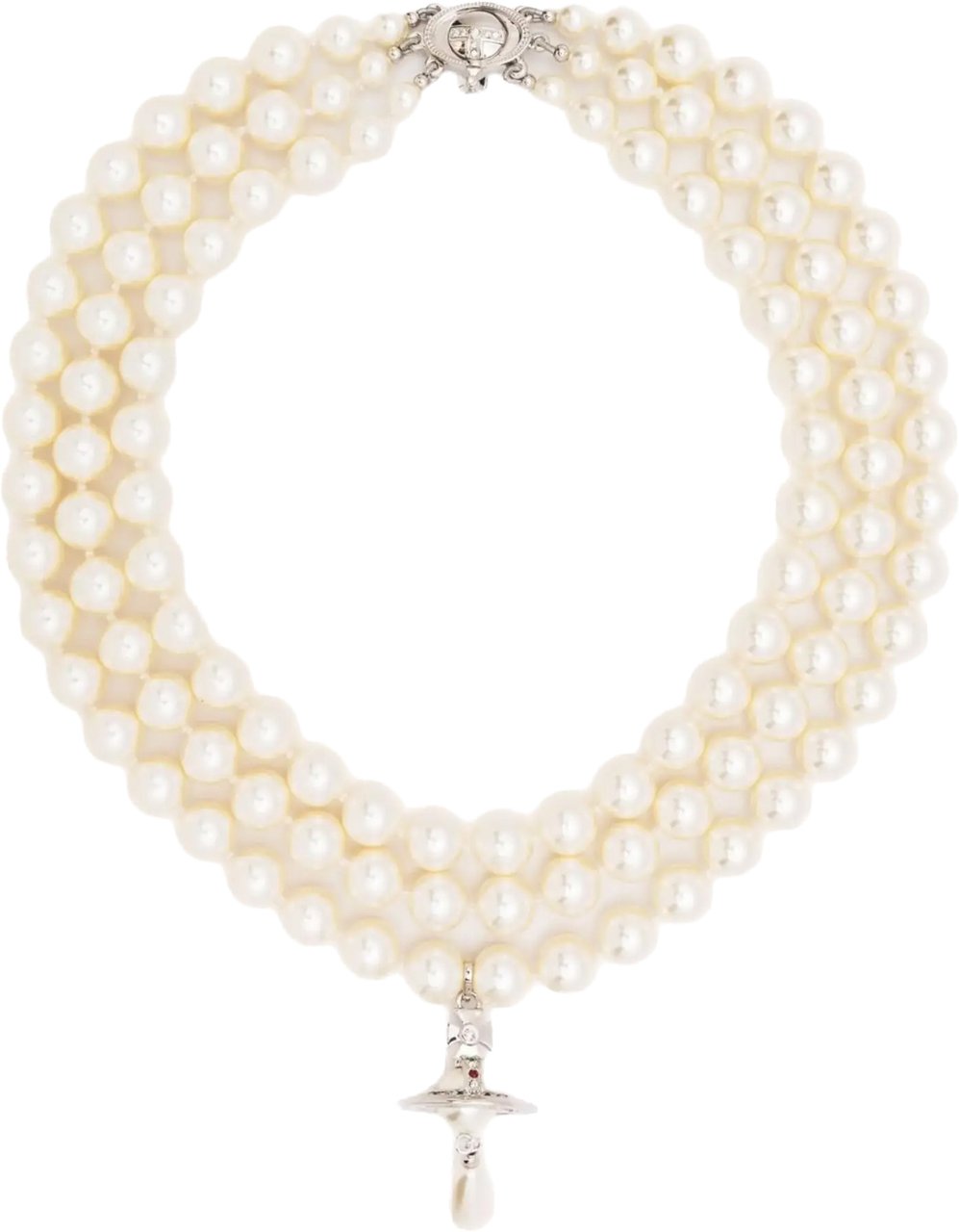 Vivienne Westwood Three Row Pearl Drop Choker Platinum/pearl/multi Zilver