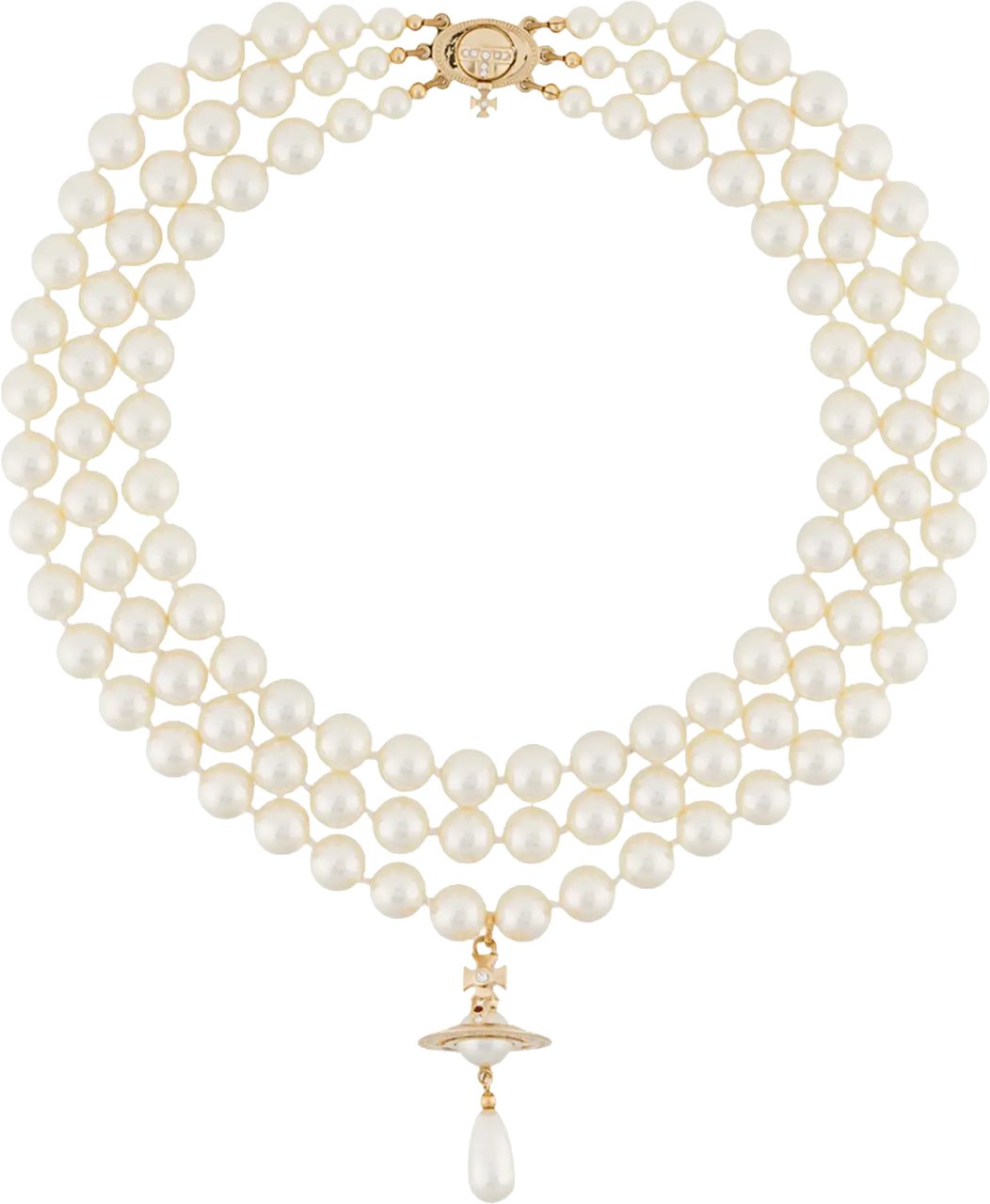 Vivienne Westwood Three Row Pearl Drop Choker Gold/pearl/multi Divers