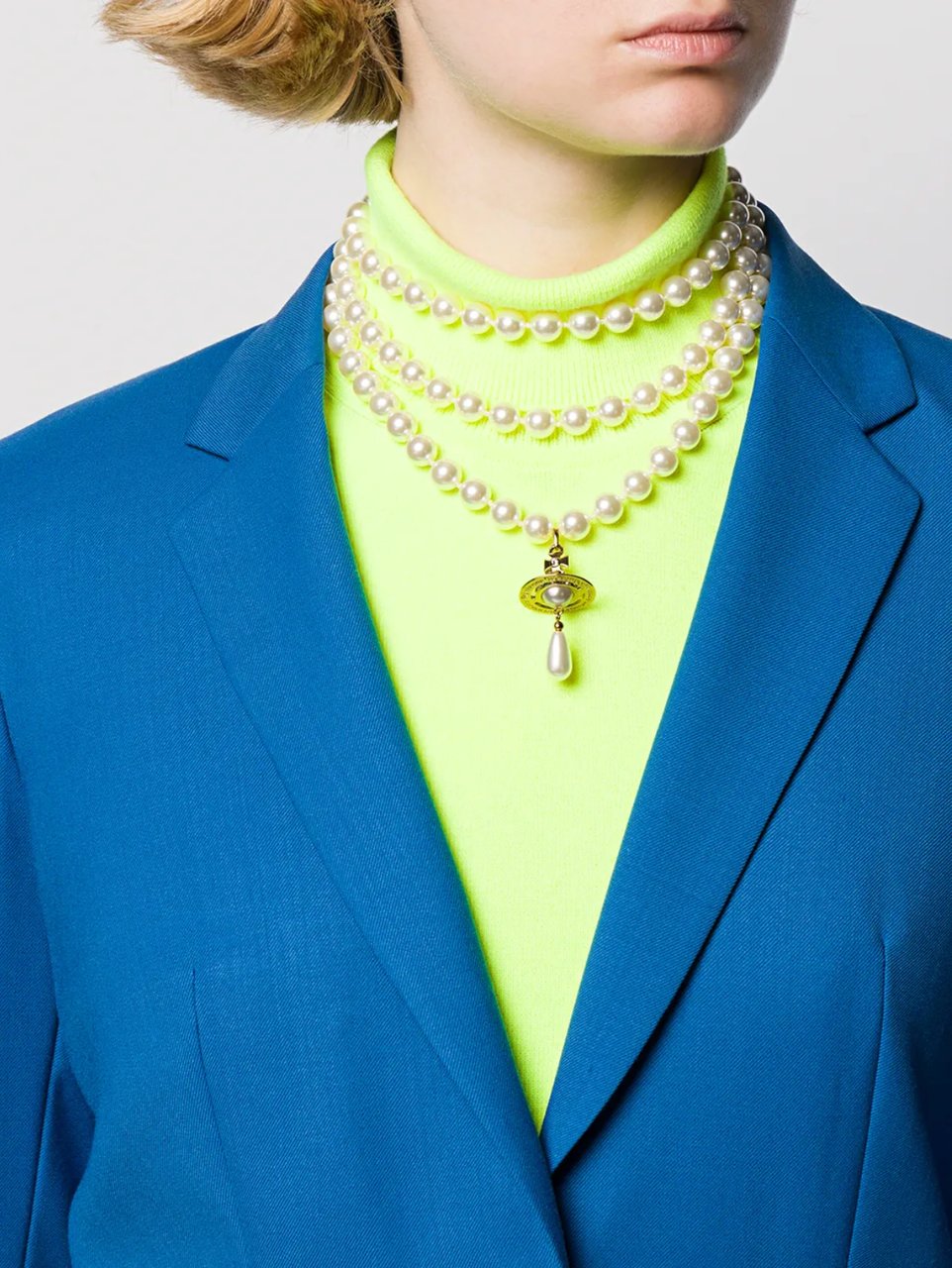 Vivienne Westwood Three Row Pearl Drop Choker Gold Pearl Multi Divers