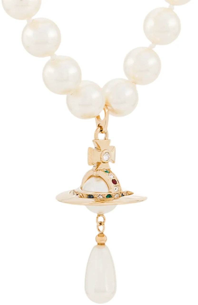 Vivienne Westwood Three Row Pearl Drop Choker Gold Pearl Multi Divers