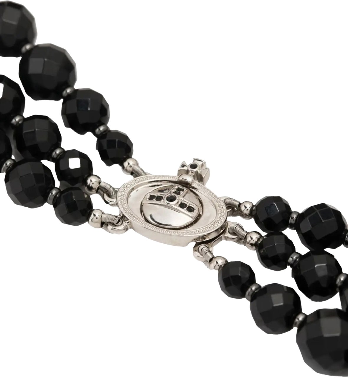 Vivienne Westwood Messaline 3 Row Choker Platinum/ruthenium/black Agate Zwart