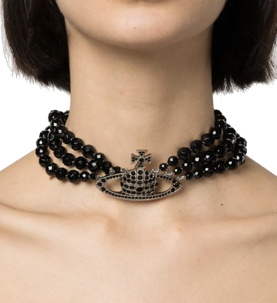 Vivienne Westwood Messaline 3 Row Choker Platinum Ruthenium Zwart