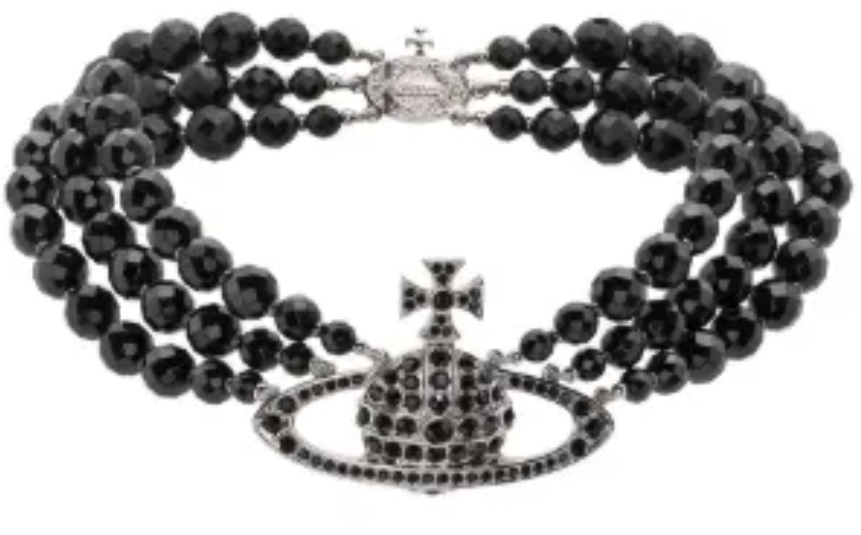 Vivienne Westwood Messaline 3 Row Choker Platinum Ruthenium Zwart