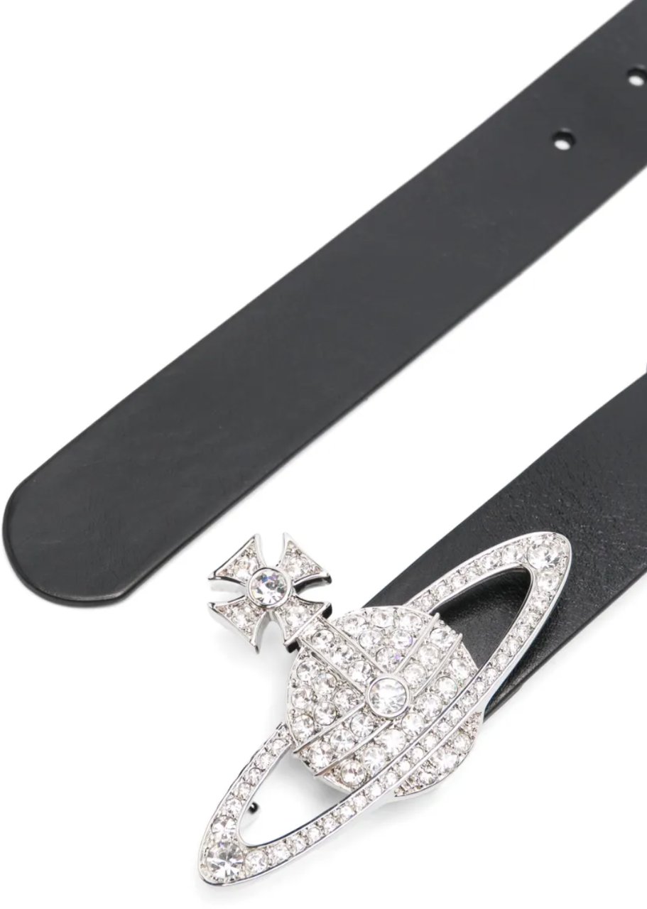 Vivienne Westwood Medium Bas Relief Belt Platinum Crystal Zwart