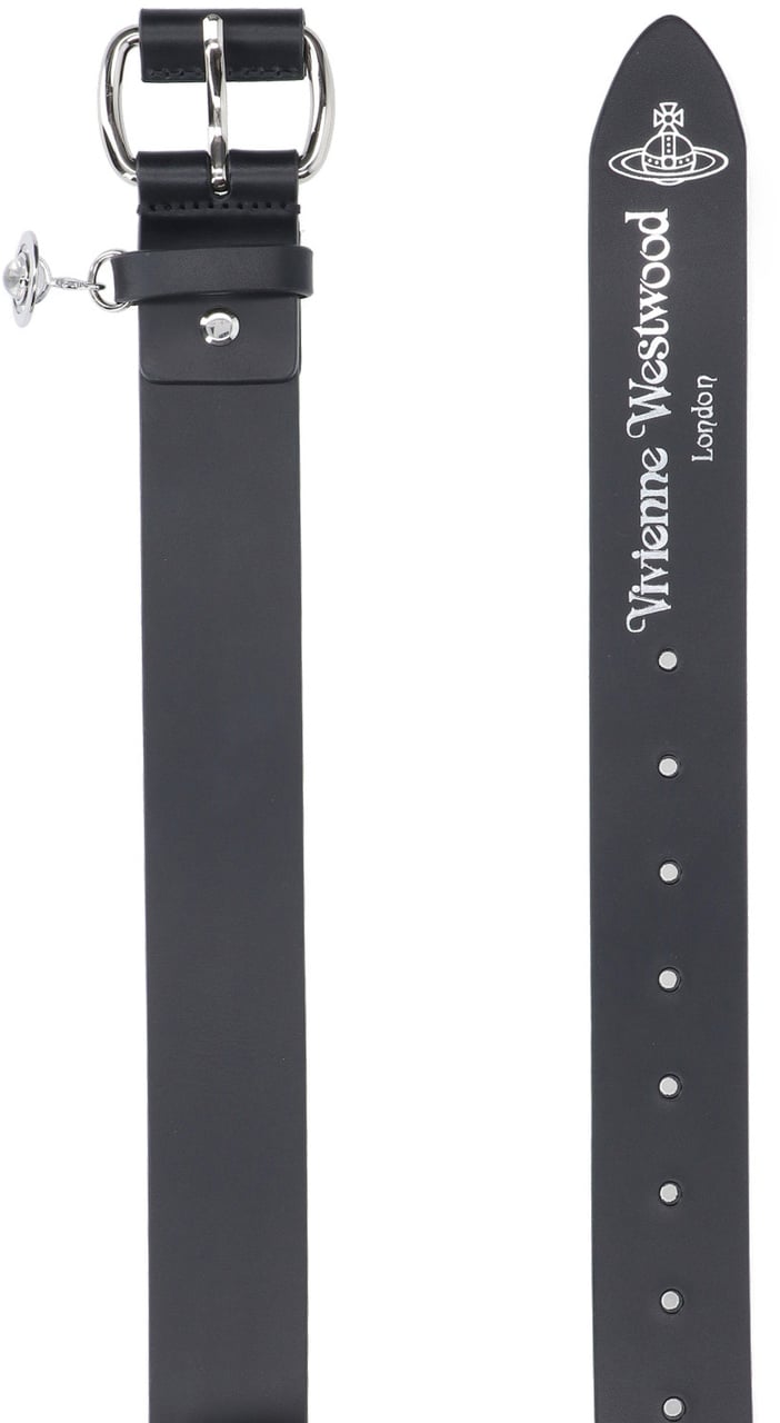 Vivienne Westwood "New Wide Alex Charm" Belt – Black Zwart