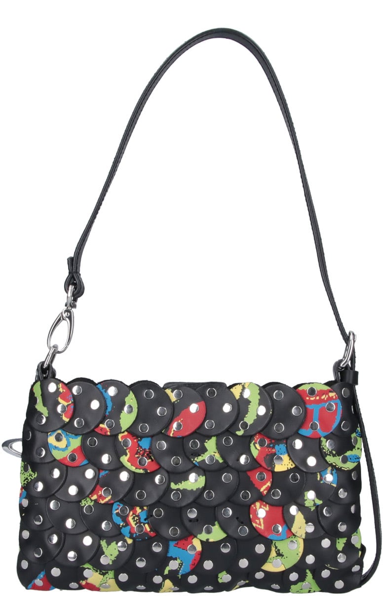 Vivienne Westwood Black Lola Floral Leather Shoulder Bag Zwart