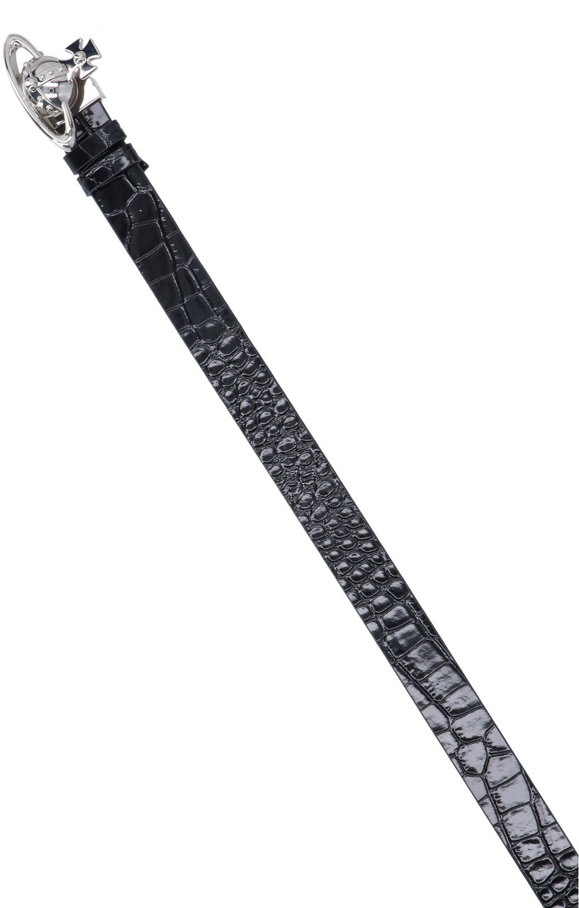 Vivienne Westwood Black Sleek Polished Minimalist Leather Belt Zwart