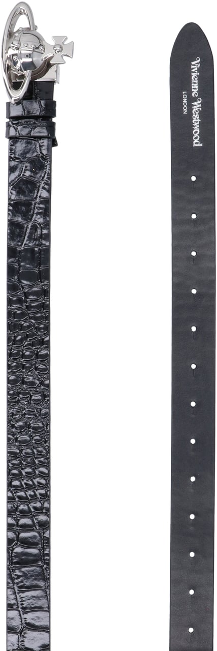 Vivienne Westwood Black Sleek Polished Minimalist Leather Belt Zwart