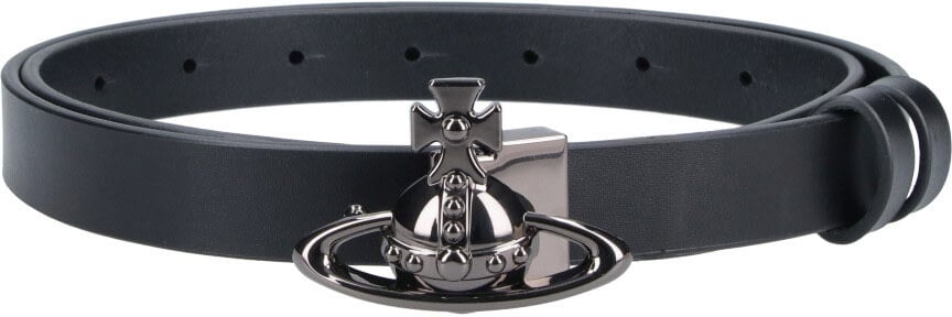 Vivienne Westwood Black Orb Calf Leather Adjustable Belt Zwart