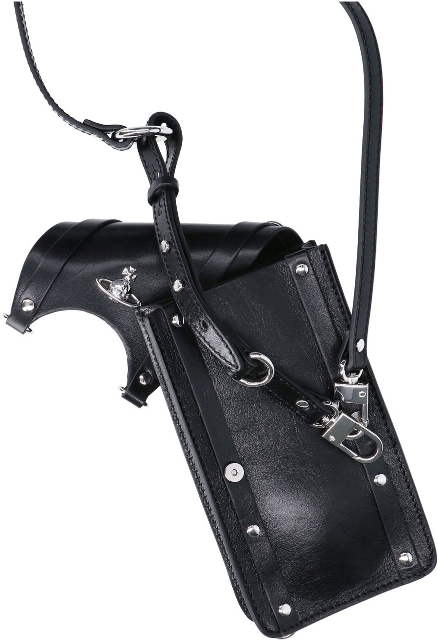 Vivienne Westwood Black Structured Rectangular Flap Bag Zwart