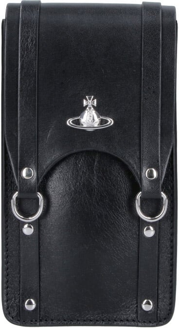 Vivienne Westwood Black Structured Rectangular Flap Bag Zwart