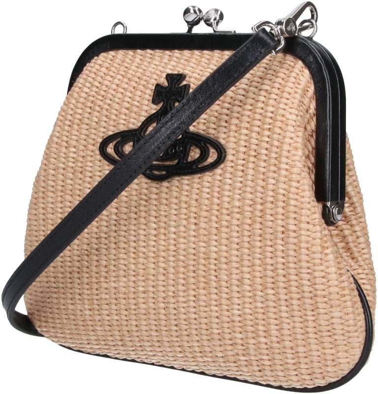 Vivienne Westwood Beige Orb Embossed Raffia Shoulder Bag Neutraal