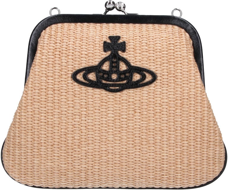 Vivienne Westwood Beige Orb Embossed Raffia Shoulder Bag Neutraal