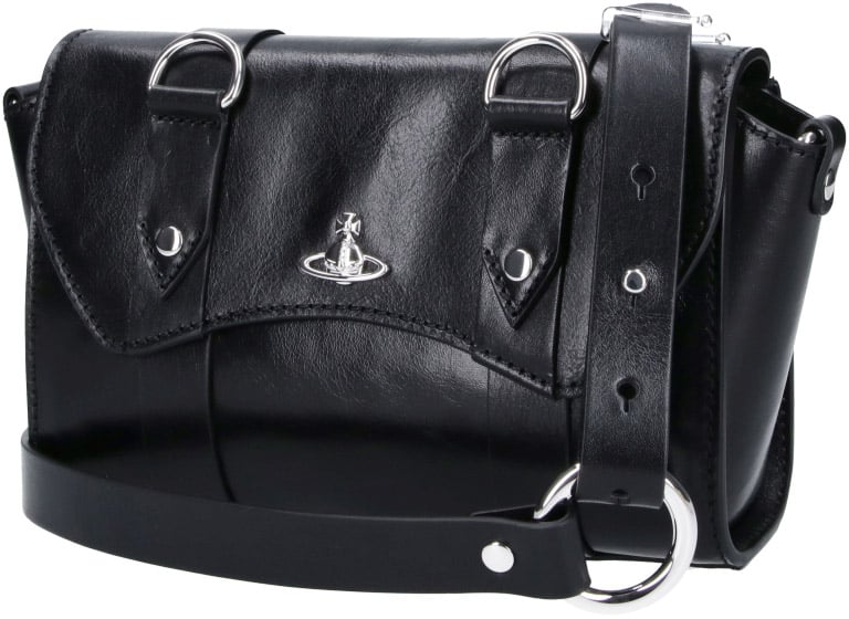 Vivienne Westwood Black Kimmy Calf Leather Shoulder Bag Zwart