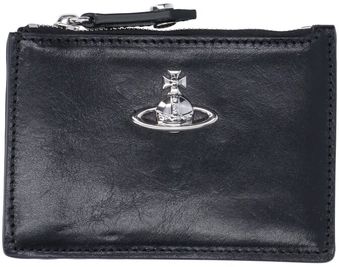 Vivienne Westwood Black Slim Zip Calfskin Cardholder Zwart