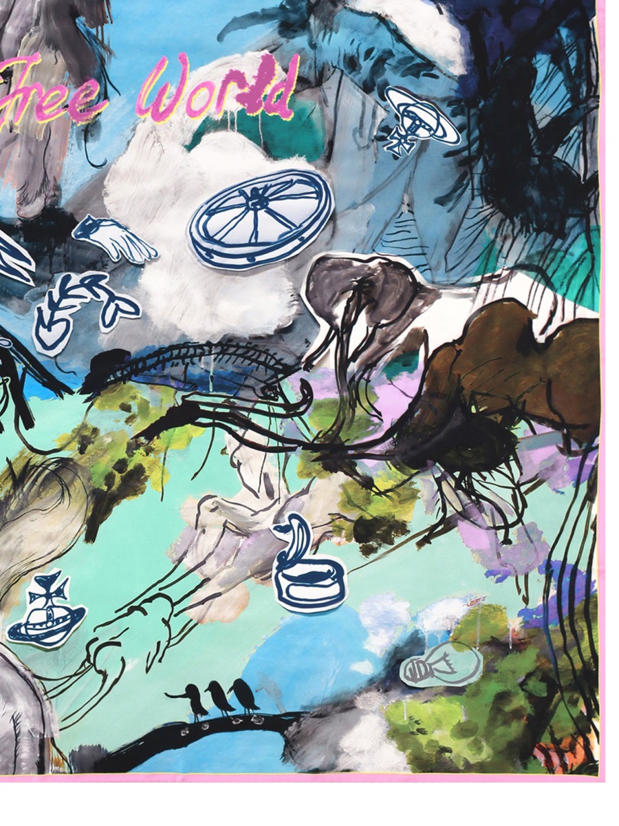 Vivienne Westwood Pink Abstract Animal Print Silk Scarf Grijs