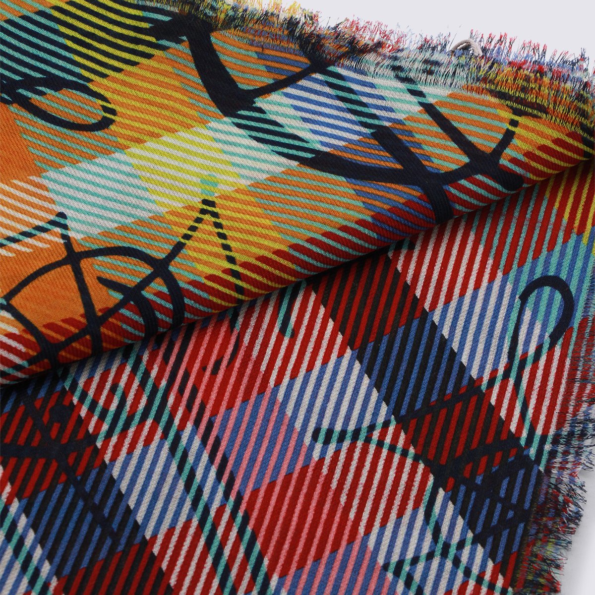 Vivienne Westwood Vibrantly Printed Plaid Scarf with Abstract Detailing Rood