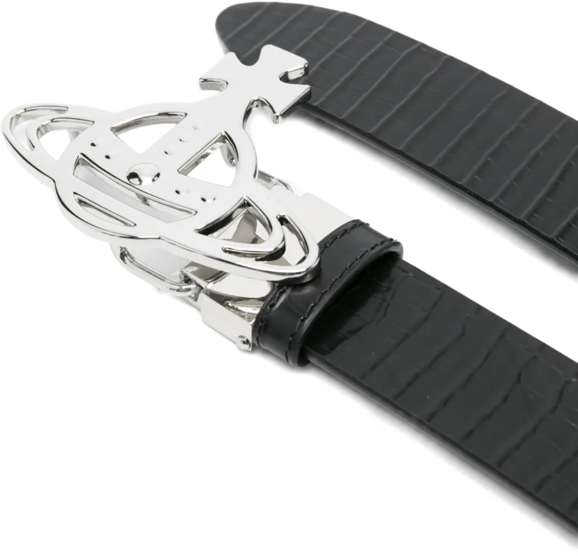 Vivienne Westwood Line Orb Buckle Belt/silver Black Zwart