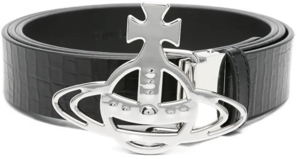 Vivienne Westwood Line Orb Buckle Belt/silver Black Zwart
