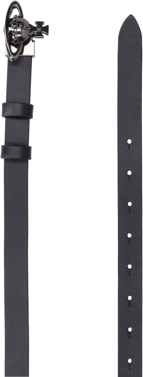 Vivienne Westwood Black Orb Calf Leather Adjustable Belt Zwart
