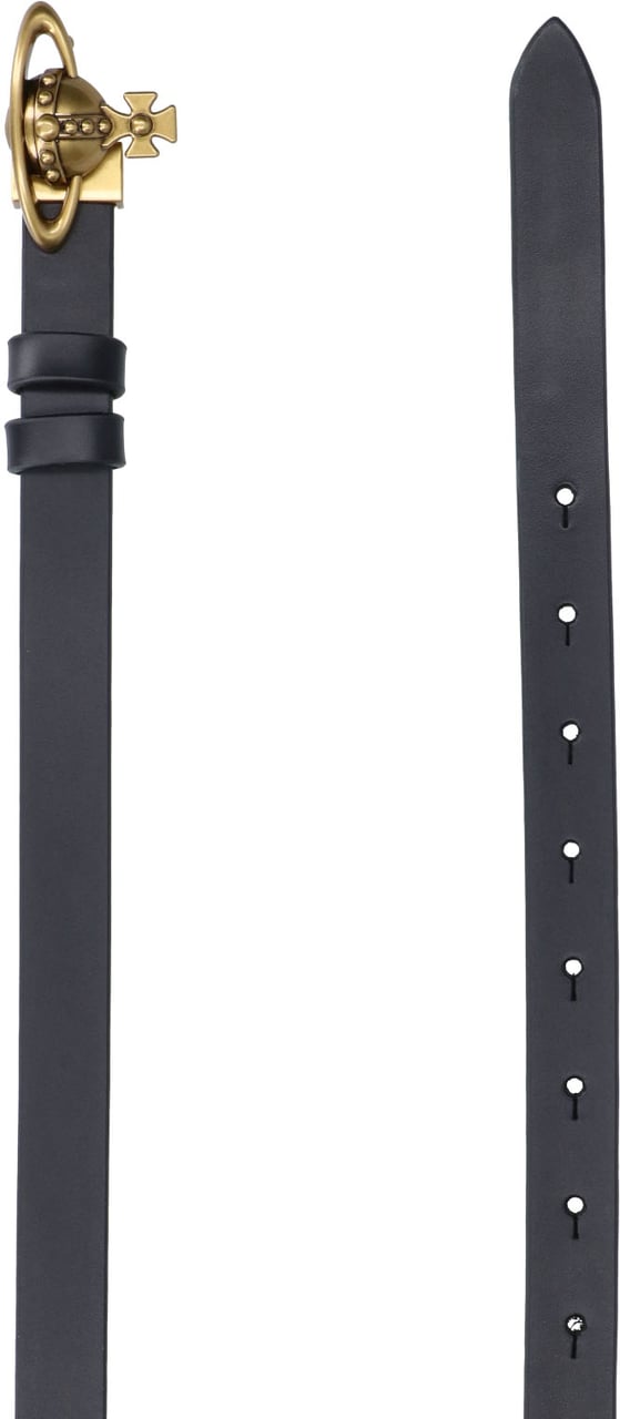 Vivienne Westwood Black Orb Calf Leather Adjustable Belt Zwart
