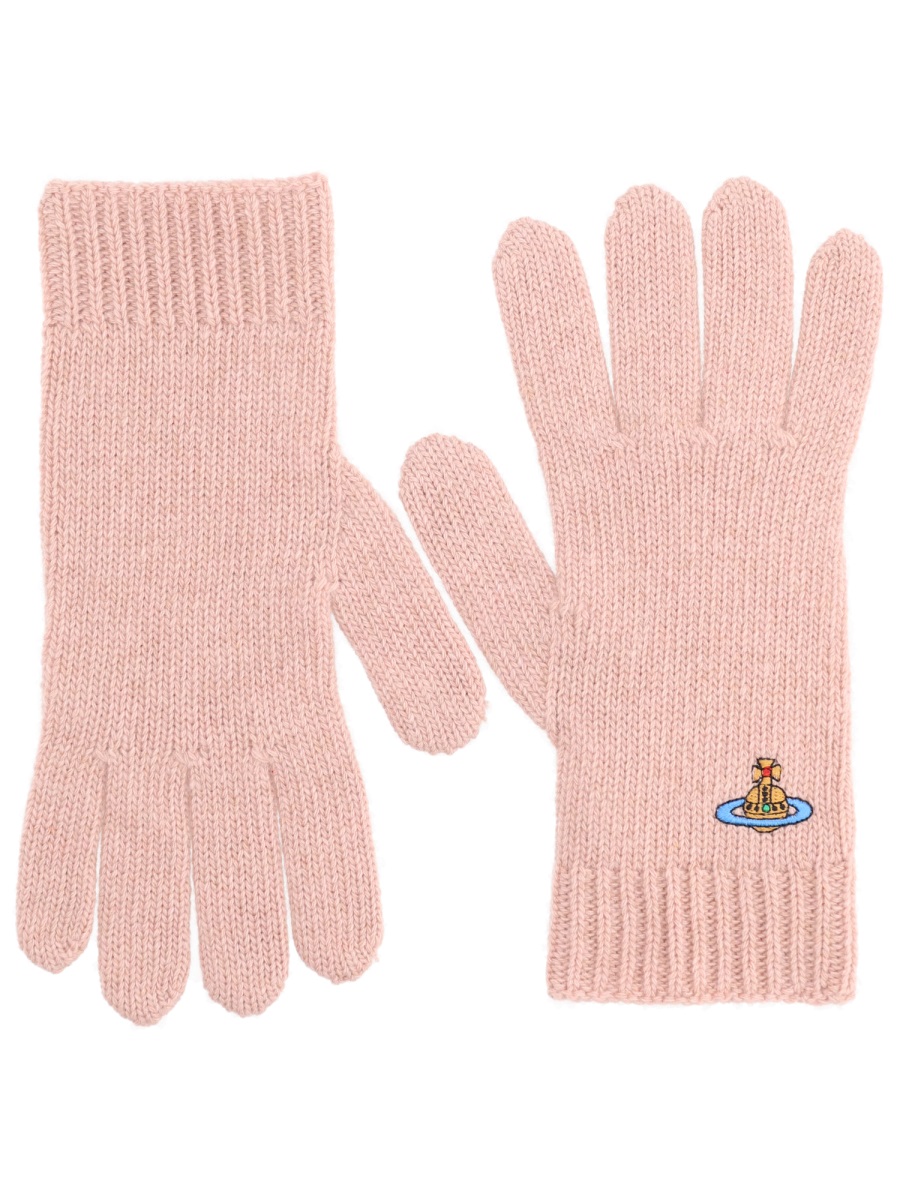 Vivienne Westwood Delicate Orb Embroidery Cashmere Gloves Neutraal