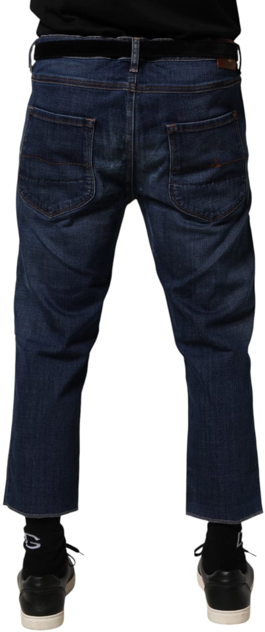 Vivienne Westwood Blue Mid Waist Cotton Men Cropped Denim Jeans Blauw