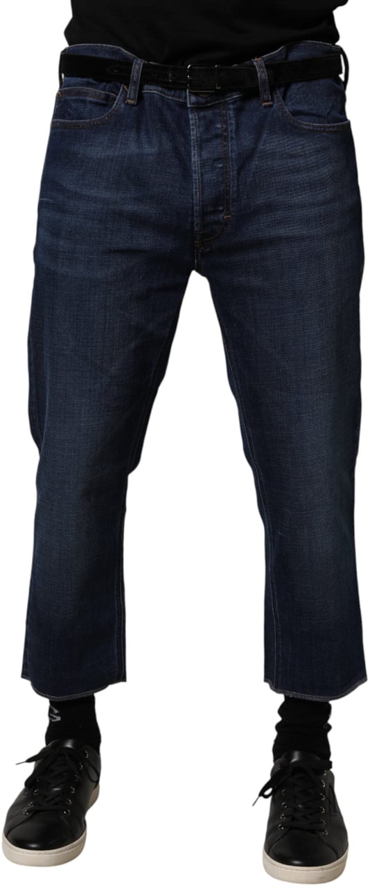 Vivienne Westwood Blue Mid Waist Cotton Men Cropped Denim Jeans Blauw