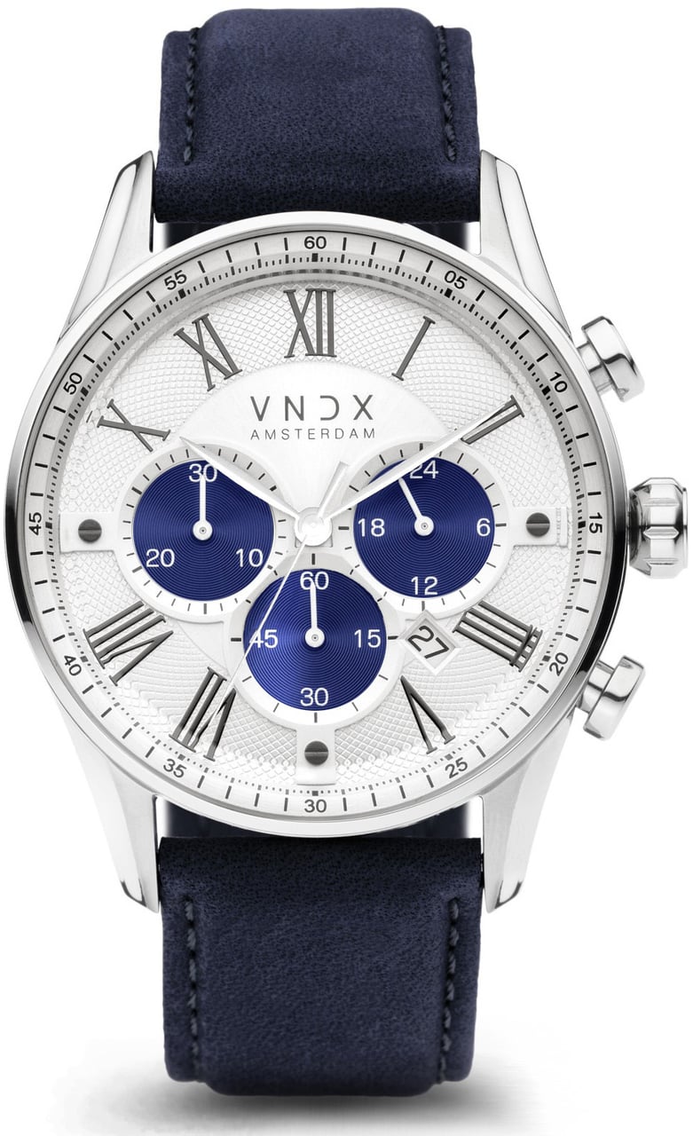 VNDX Amsterdam VNDX The Chief Leather White Two-Tone Blue LS33056-T3 BL horloge Wit