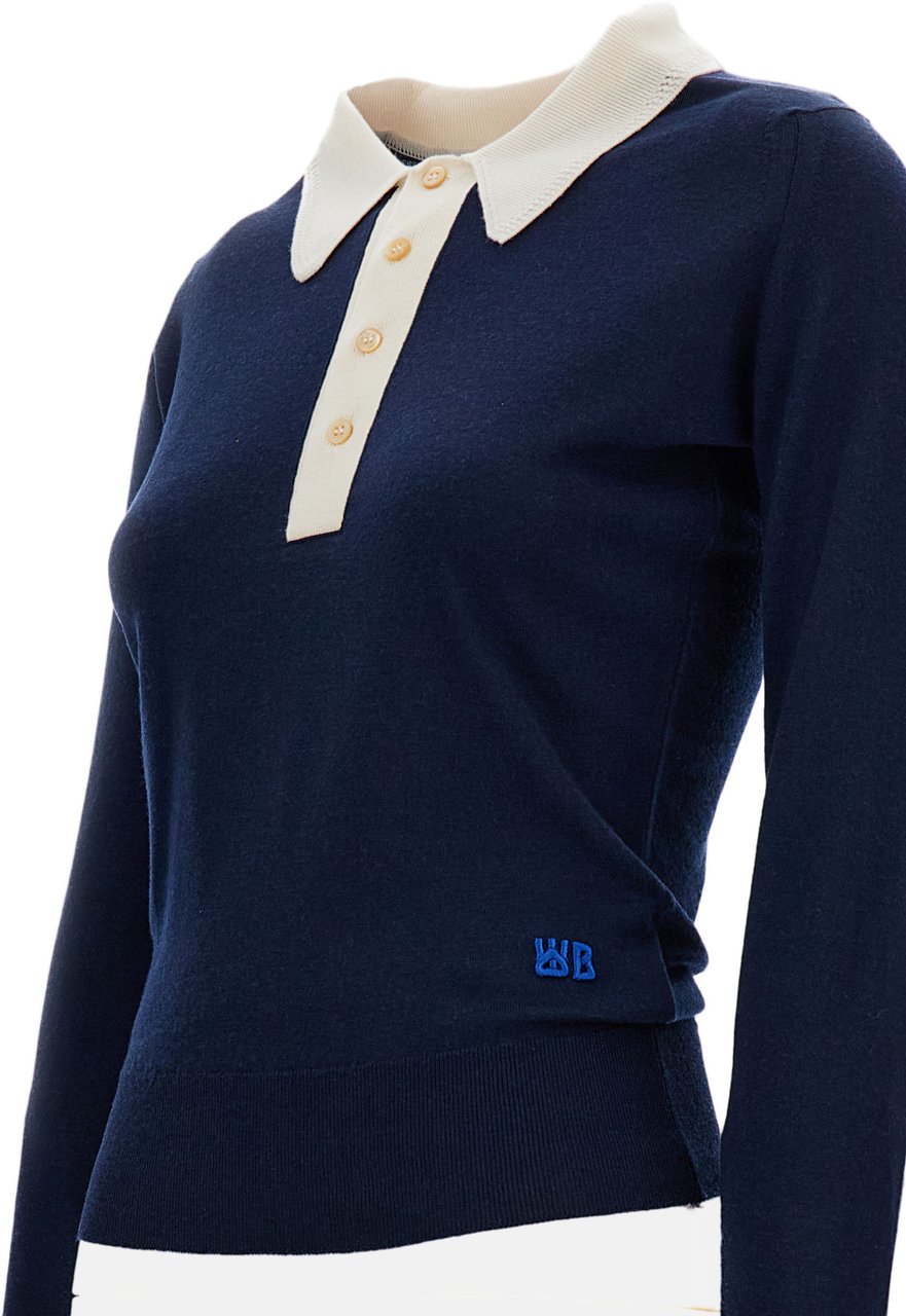 Wales Bonner Fine Merino Wool Fabric Polo Shirt Blauw