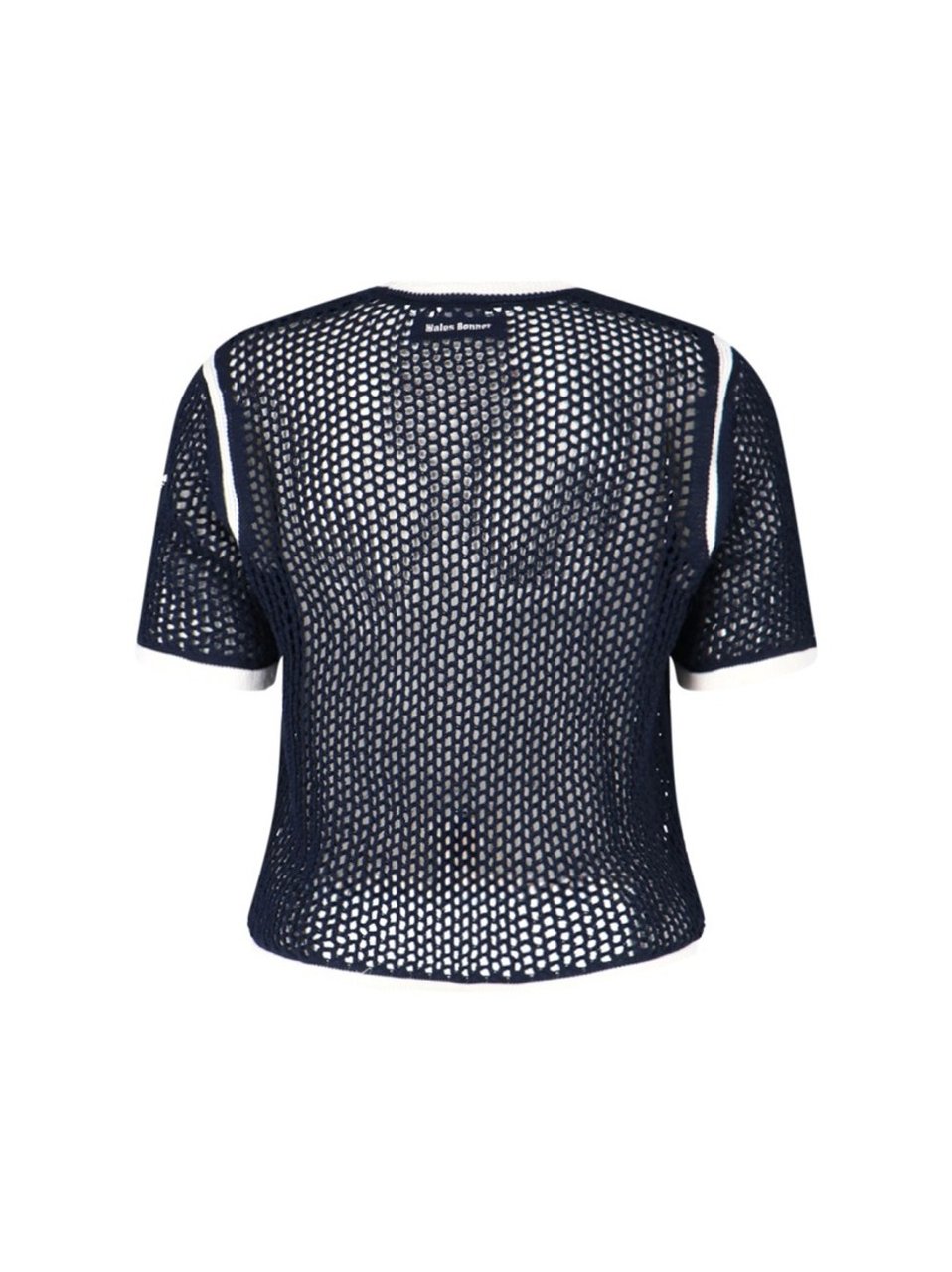 Wales Bonner Navy Crochet T-Shirt With White Trefoil Logo Blauw