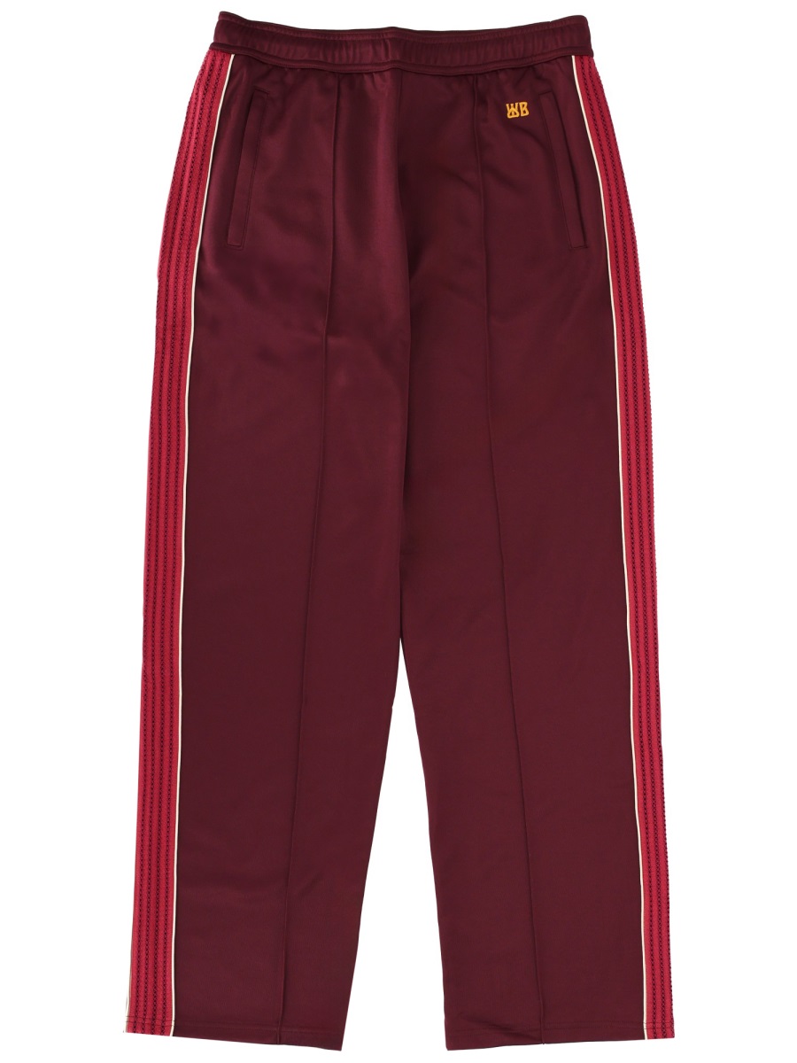 Wales Bonner Burgundy Polyester-Blend Striped Sweatpants Zwart