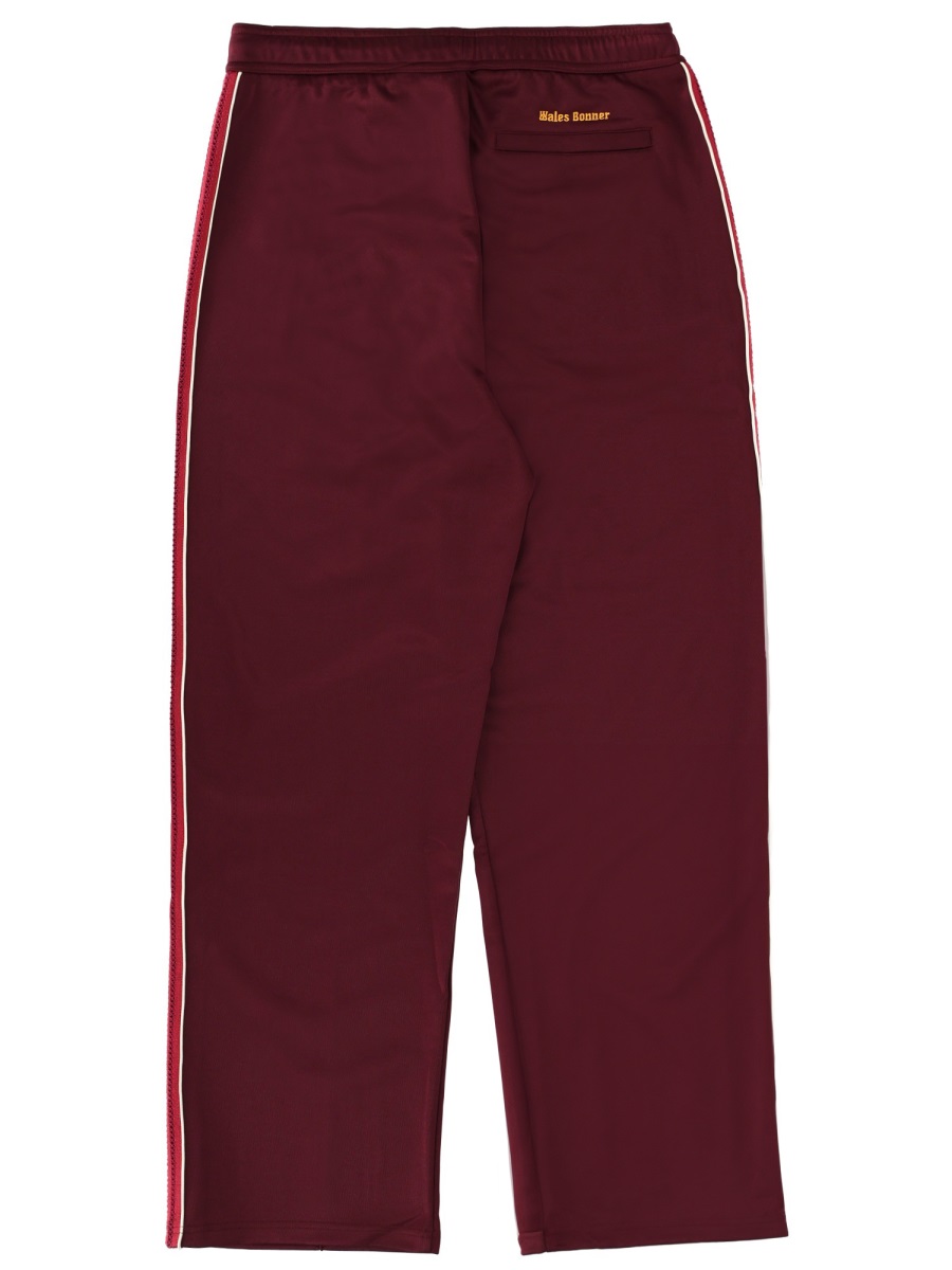 Wales Bonner Burgundy Polyester-Blend Striped Sweatpants Zwart