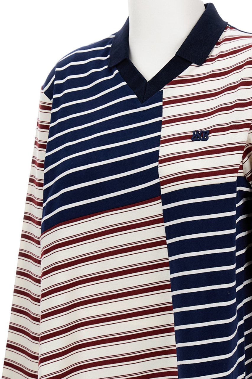 Wales Bonner Pointed Collar V-Neck Sweater With Stripe Pattern Blauw