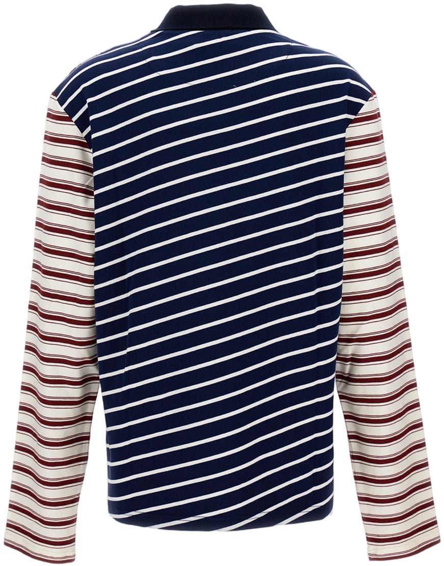 Wales Bonner Pointed Collar V-Neck Sweater With Stripe Pattern Blauw