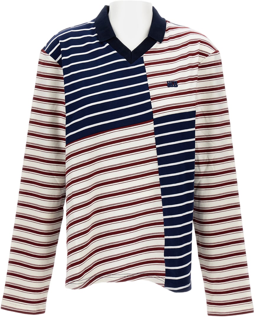 Wales Bonner Pointed Collar V-Neck Sweater With Stripe Pattern Blauw