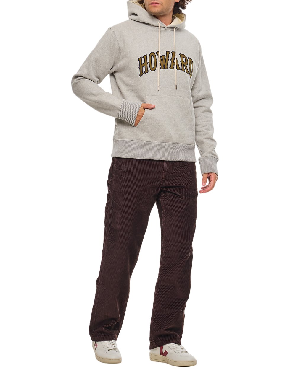 Wales Bonner Bold Front Print Hoodie With Adjustable Hood And Kangaroo Pocket Grijs