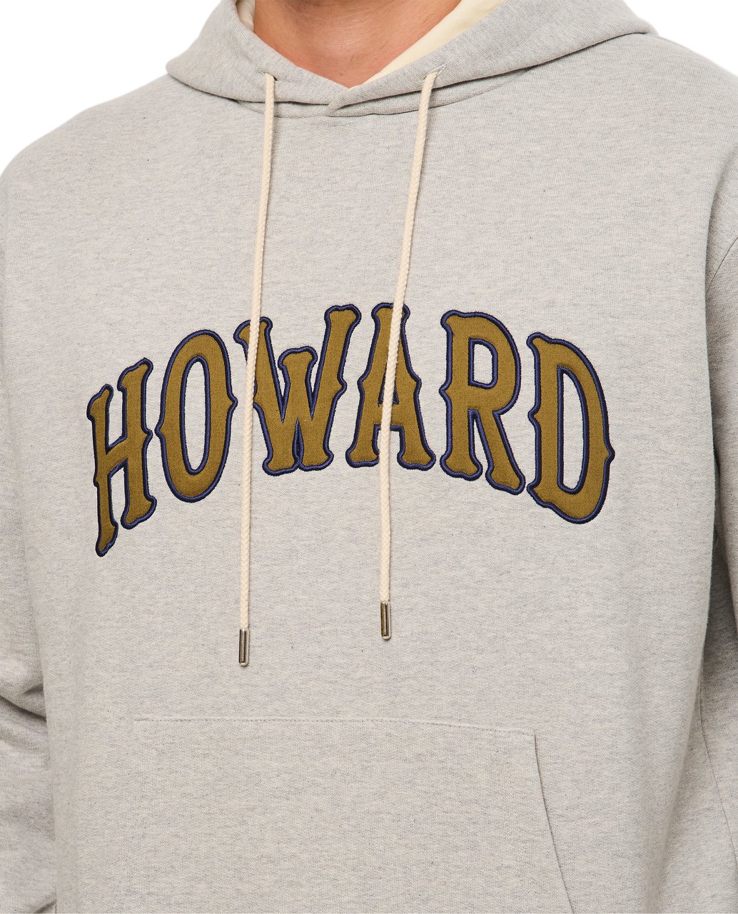 Wales Bonner Bold Front Print Hoodie With Adjustable Hood And Kangaroo Pocket Grijs