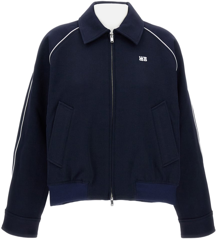 Wales Bonner Cropped Full-Zip Jacket With Pointed Collar And Embroidered Logo Blauw