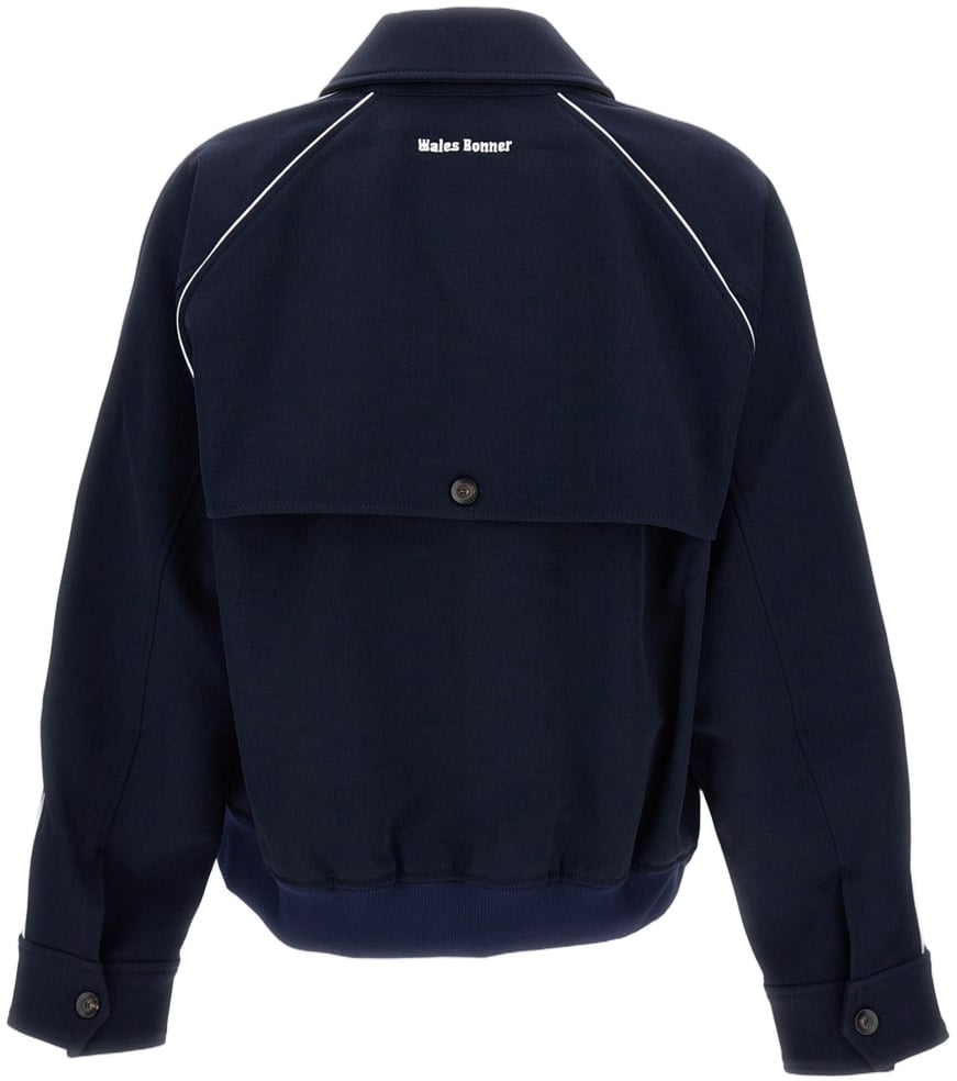 Wales Bonner Cropped Full-Zip Jacket With Pointed Collar And Embroidered Logo Blauw