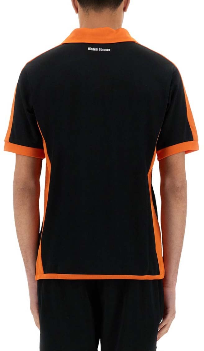 Wales Bonner Black Contrasting Collar Polo Shirt Zwart