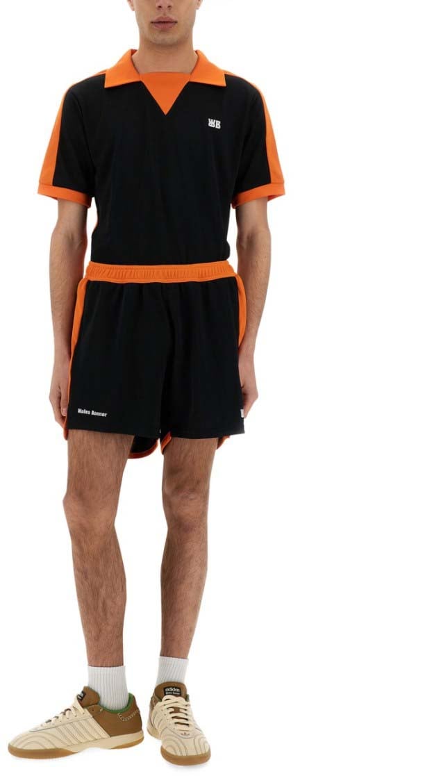 Wales Bonner Black Contrasting Collar Polo Shirt Zwart