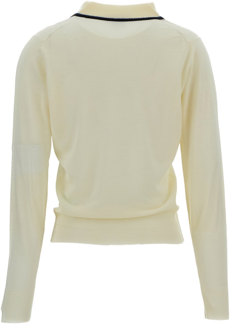 Wales Bonner Long-Sleeved Merino Wool Polo Shirt with Contrast Embroidery Wit