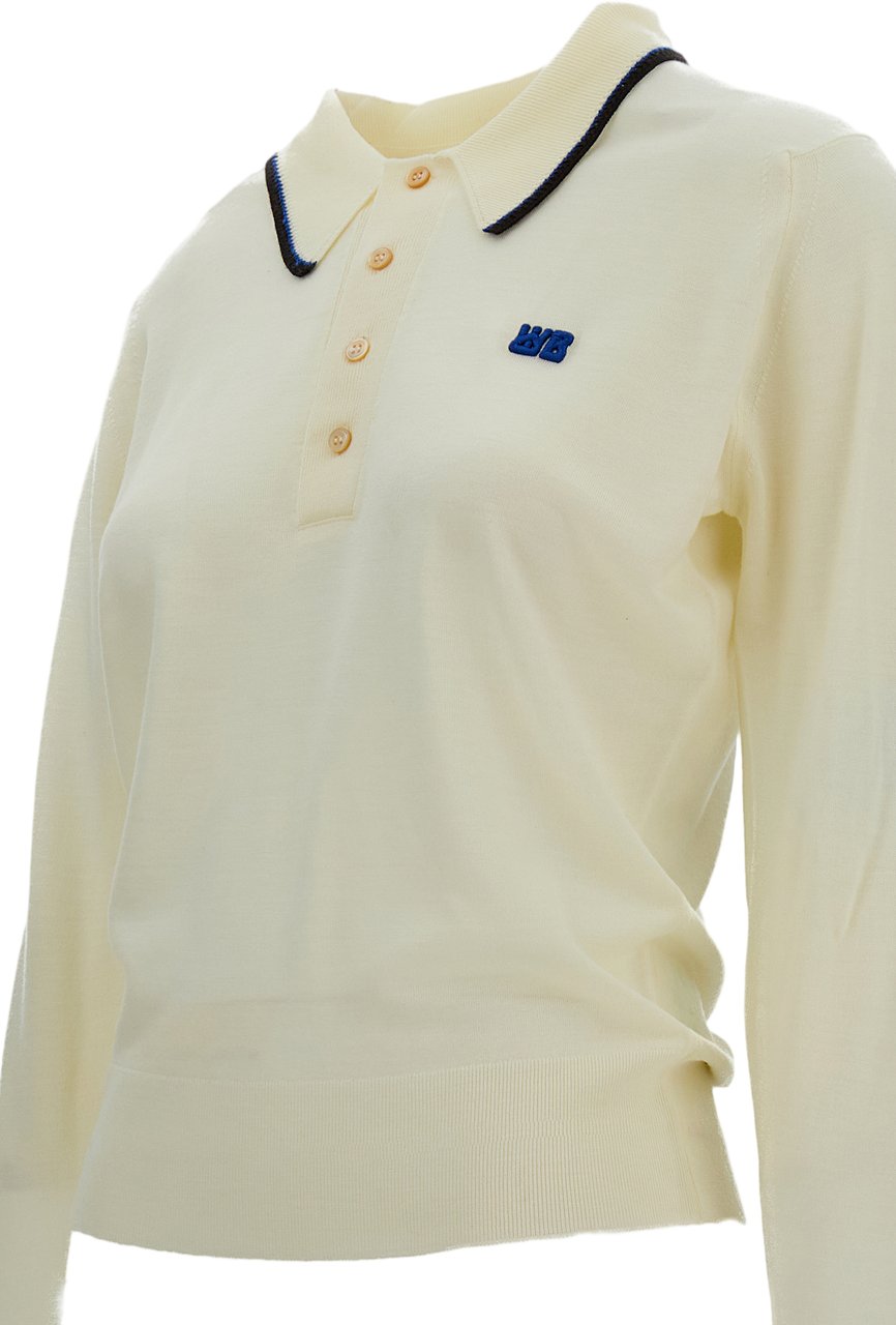 Wales Bonner Long-Sleeved Merino Wool Polo Shirt with Contrast Embroidery Wit
