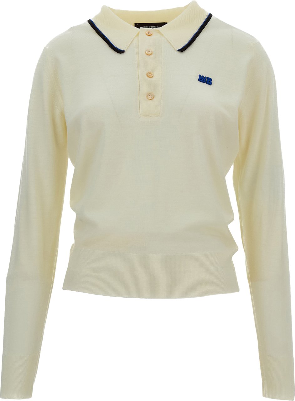Wales Bonner Long-Sleeved Merino Wool Polo Shirt with Contrast Embroidery Wit