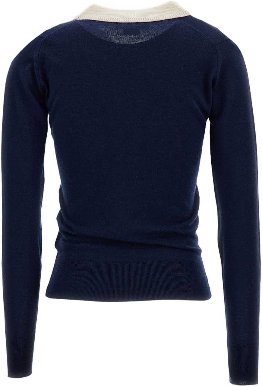 Wales Bonner Fine Merino Wool Fabric Polo Shirt Blauw