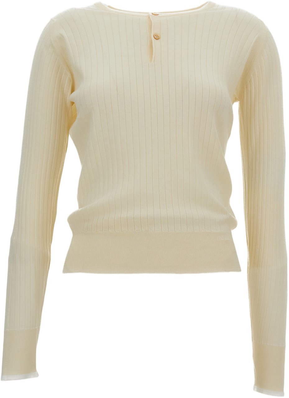 Wales Bonner Ribbed Knit Crewneck Sweater with Button Fastening Wit