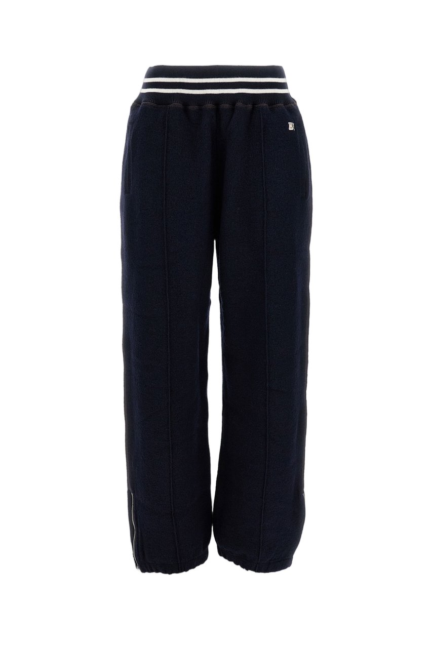 Wales Bonner Baggy Wool Trousers With Elastic Waistband And Ribbed Cuffs Blauw